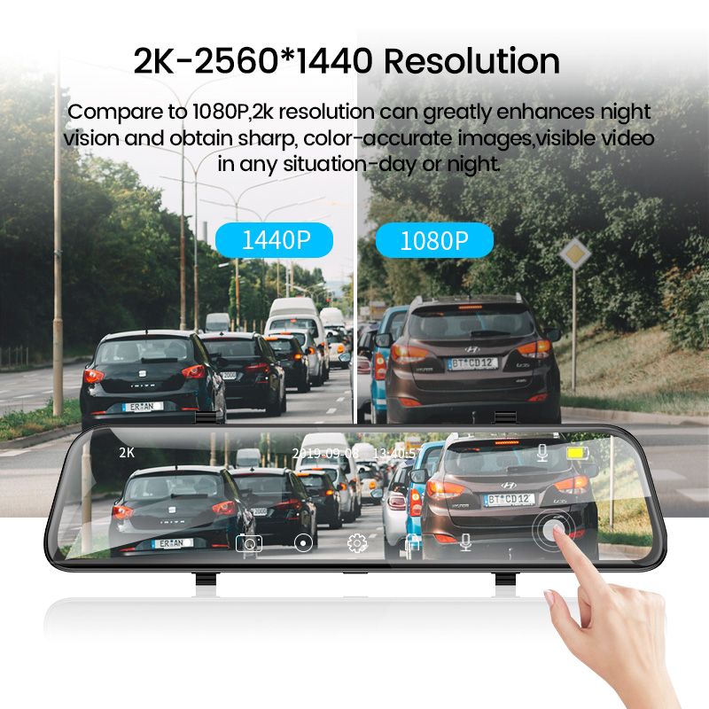 Auto DVR 12 Zoll DashCam Stream Media Réckspigel 2K Nuetsvisioun Videorecorder Autoregistrator 1080P Réckspigel Dashcam_voghion.com