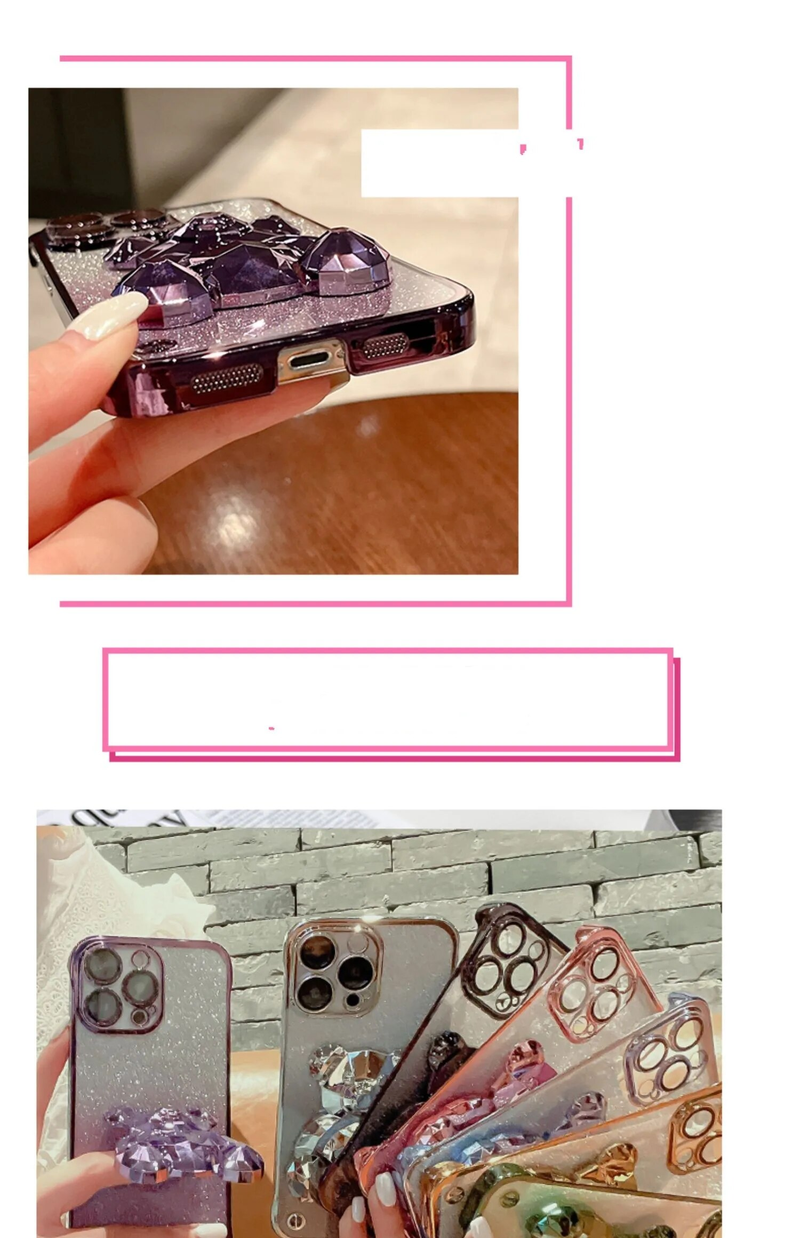 Custodie per telefoni placcate con supporto per orso e paraurti, non ingiallenti e resistenti allo sporco, per iPhone 15 14 13 12 11 Pro Max Plus + retro_voghion.com