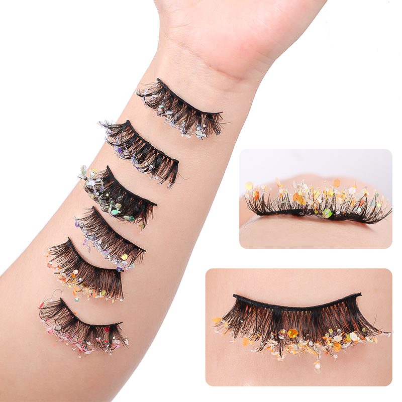 3D Luminous 1Pairs False Eyelashes Natural Glitter Powder Sequins Style Fake Eyelash Handmade Makeup Lash_voghion.com