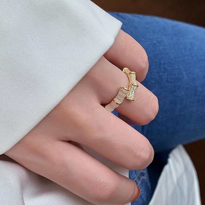 Anelli regolabili pronti in magazzino per le donne Opali Forma di bambù Colore oro Gioielli di moda coreana Accessorio per feste Regalo per donna_voghion.com