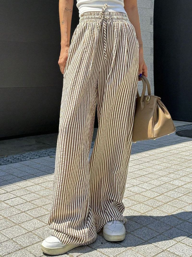 Pantaloni larghi in seta ghiacciata per donna in estate, stile sale, sensazione di caduta, larghi e versatili coreani, vita alta elastica sottile_voghion.com