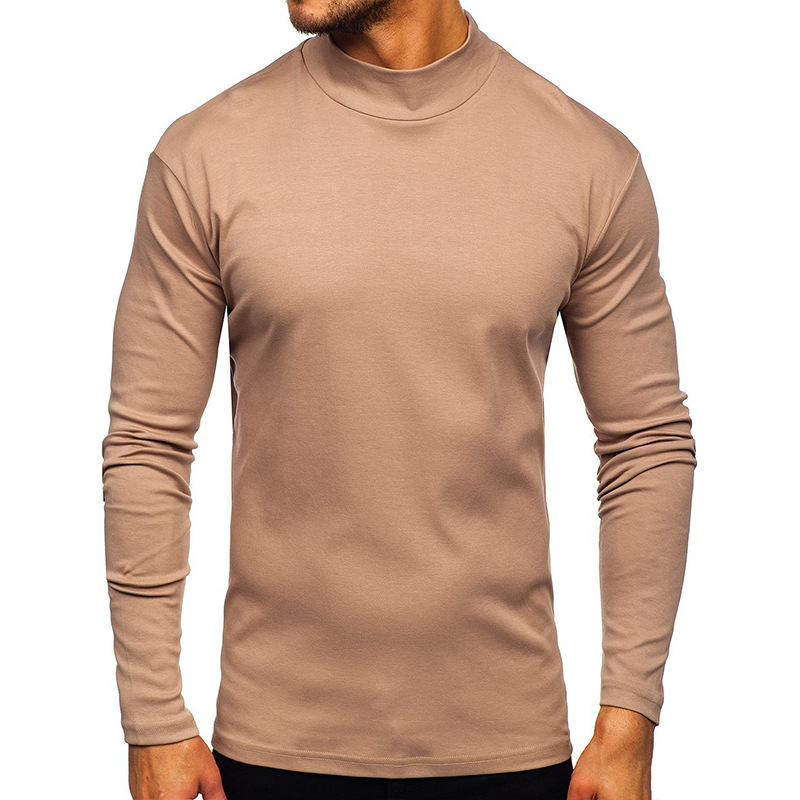 Suitable For All Seasons High Neck Thermal Base Shirt Top Autumn Winter Fleece Long Sleeve T-Shirt Men's Clothing_voghion.com