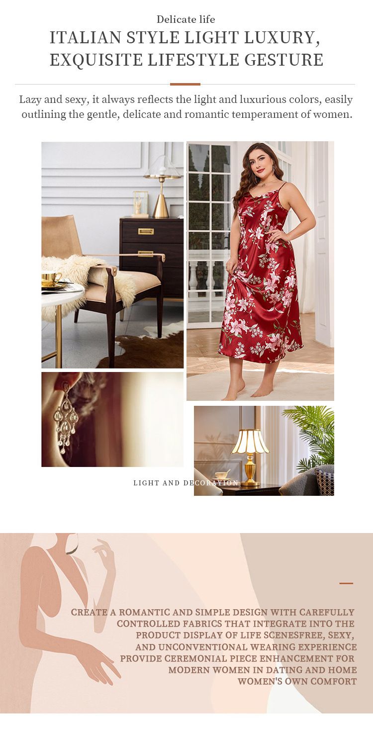 Camisón de verano de talla grande, nuevo, informal, de seda, con tirantes estampados._voghion.com