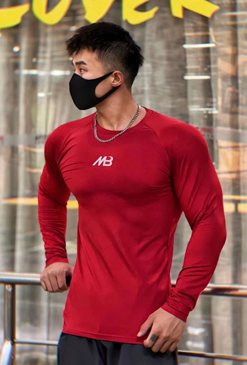 2025 Herfst Fitness Pak Heren Effen Kleur Lange Mouw Strak Elastisch Snel Drogend Sport Top Ademend T-shirt Basis_voghion.com