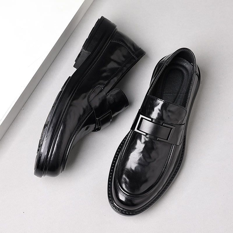 Neu Aus Echtem Leder Und Rindsleder, Herren Britischen Stil Mit Spitze Zehen Loafers, Schwarz Business Formale Casual Hochzeit_voghion.com