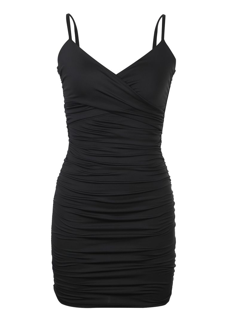 Sexy V-hals camisole voor de zomer is populair, damesjurk met geplooide billen en blote rug_voghion.com