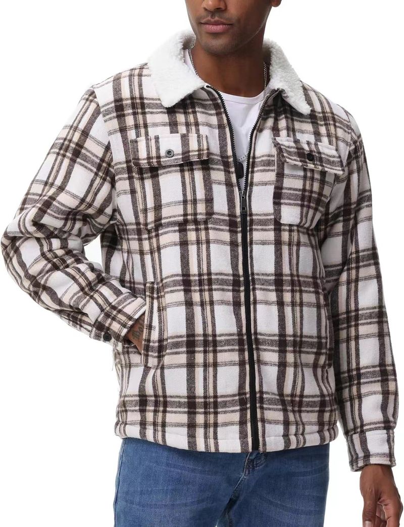Herenkleding heren flanel herfst en winter nieuwe heren lange mouwen revers plus fluwelen jas_voghion.com