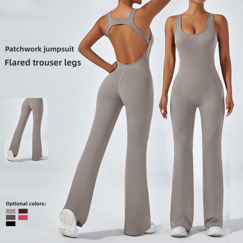 European And American Style Tight-Fitting Backless Yoga Hip-Lifting Sports Fitness Suit Wide-Leg Pants Tummy-Control_voghion.com