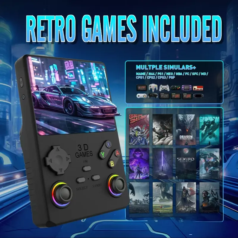2025 V40MAX Handheld Game Console 4'' IPS Screen 4000mah Battery Joystick RGB Lighting Effect 256GB With More Than 40000_voghion.com