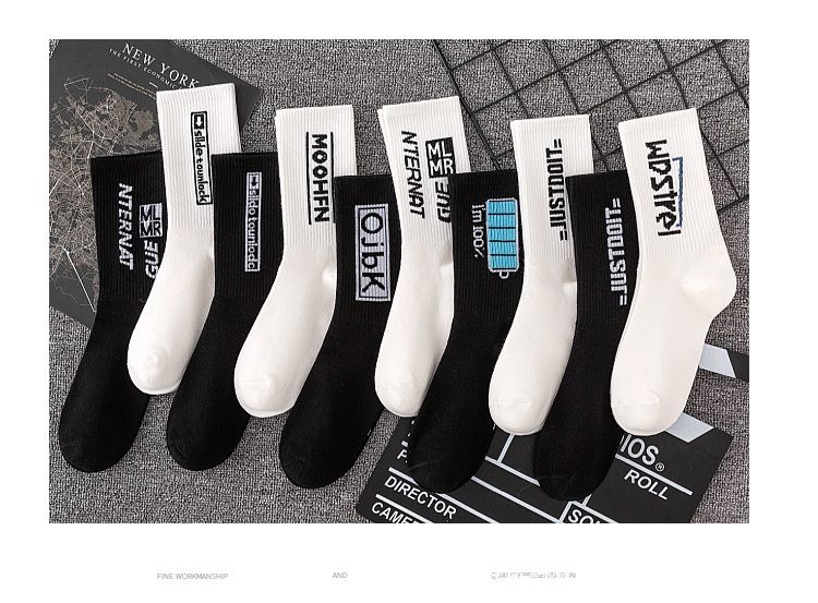 Wangjia Herren-Socken in Schwarz-Weiß, geruchshemmend, lange Socken, trendiger Stil, vielseitig, ideal für Studenten und Sportler, Paarsocken, mittelhoch geschnitten_voghion.com