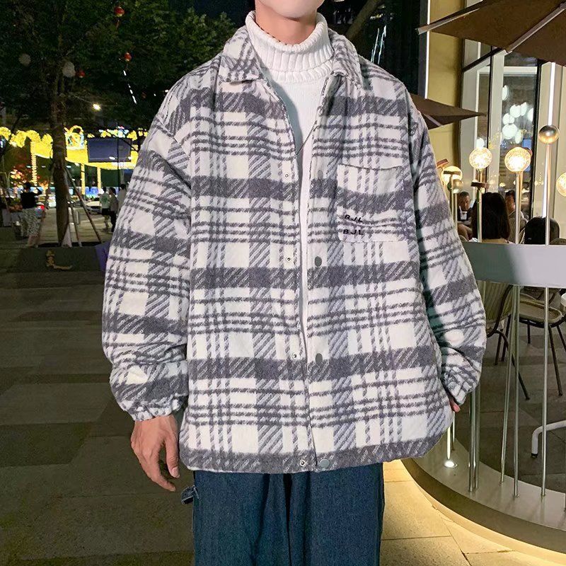 Checkered woolen coat men's autumn new loose trendy brand lazy style jacket spring and autumn trendy clothes_voghion.com