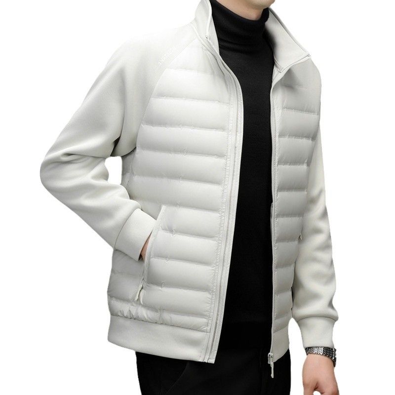 Leichte Daunenjacke für den Winter, neu, warm, kältebeständig, gespleißter Stehkragen, kurzer schwarzer Jackenmantel für Herren_voghion.com