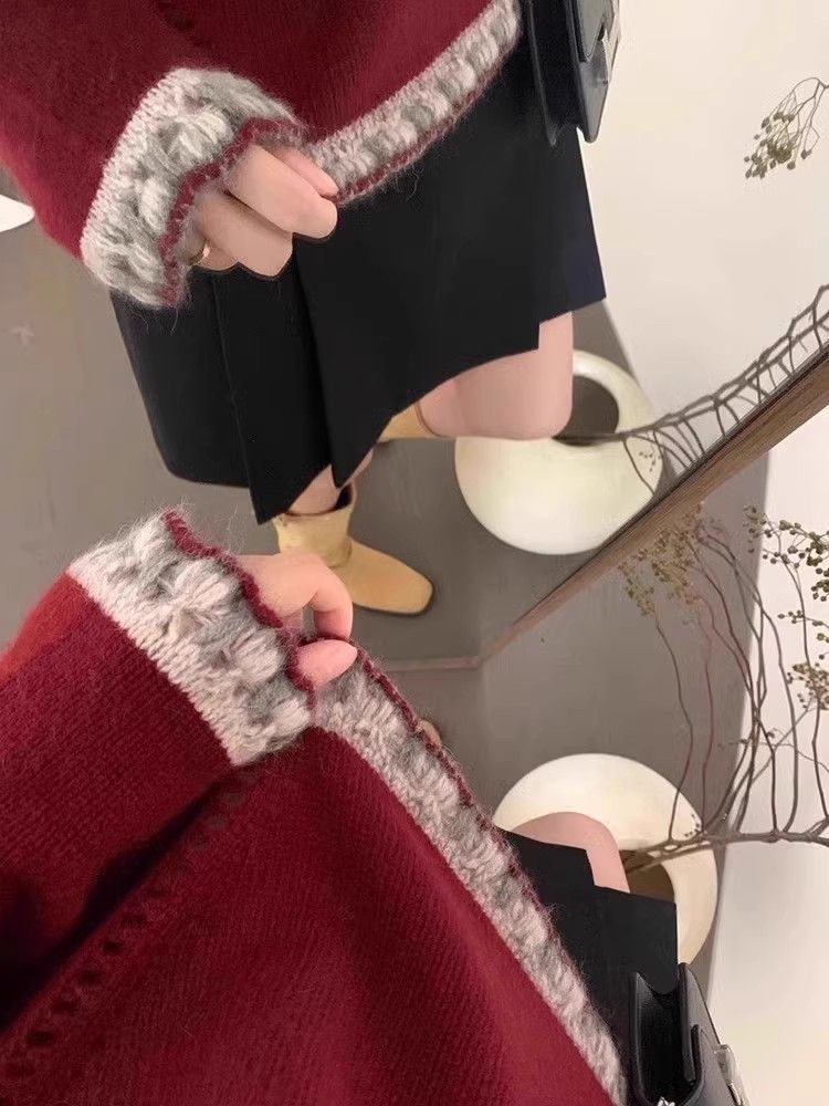 2025 Winter Lace 100% Merino Wool For Women High-End Short New Red Zodiac Year Base Sweater_voghion.com