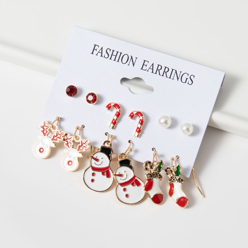 Ensemble de 6 boucles d'oreilles pendantes à l'huile, motif Père Noël, sapin de Noël, bonhomme de neige, cloche_voghion.com