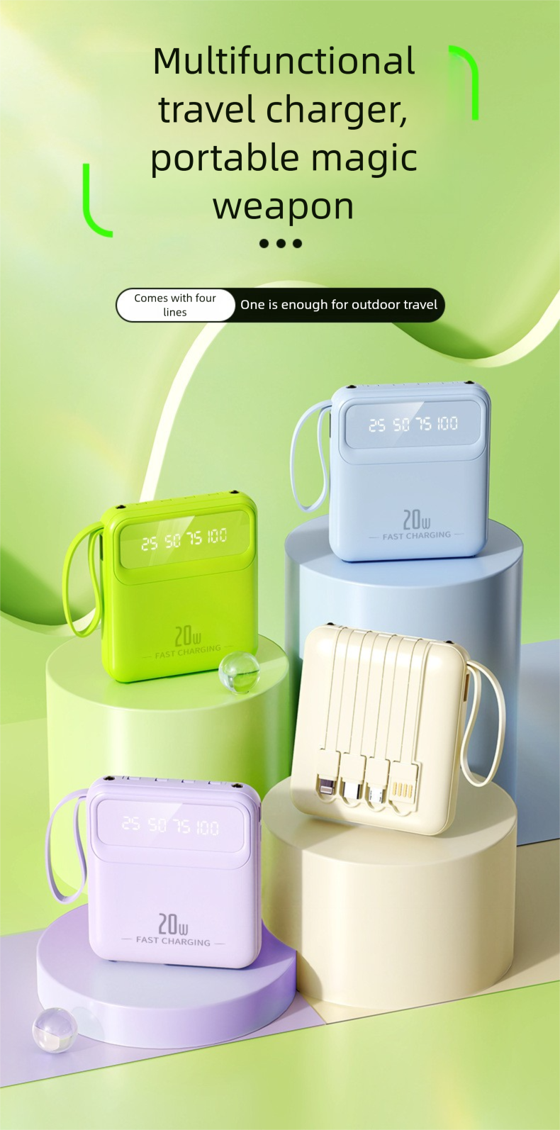 New Mini Bank With Built-in Cable 20000mAh Compact Portable Mobile Power Gift LG Customization_voghion.com
