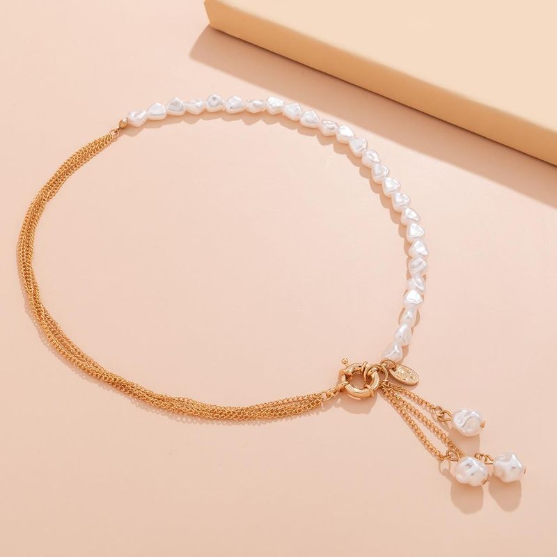 Neue asymmetrische Perlenquastenkette gemischt mit einer feinen Punk-Kette, grenzüberschreitender Schmuck aus Europa und Amerika_voghion.com