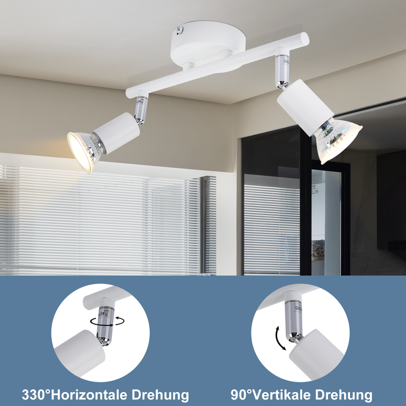 Glitzerlife LED Deckenleuchte GU10 Weiß - Moderne Deckenlampe 2 Flammig Deckenspots Wand Modern Deckenstrahler Für Wohnzimmerlampe Schlafzimmer Badezimmer Küche_voghion.com