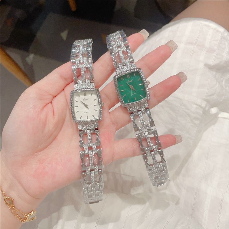 Orologi da donna quadrati piccoli verdi, orologio da donna al quarzo per il tempo libero, orologio da donna di lusso con luce media_voghion.com