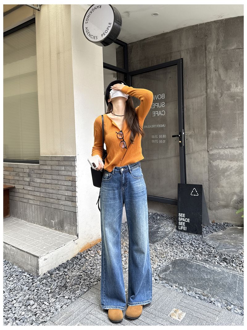 Riesige Beine lang ~ Schöne Micro-Pull-Jeans Damen Herbst 25 Neue gerade lockere Wischhose mit weitem Bein_voghion.com