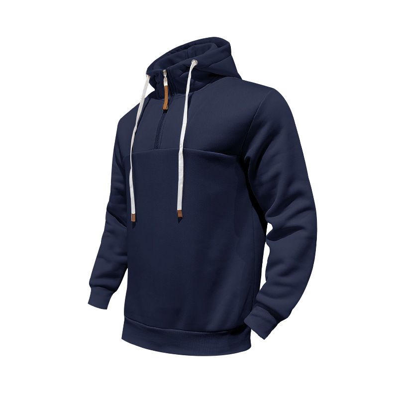 Felpa con cappuccio stile americano, foderata in pile, mezza zip, alla moda, a maniche lunghe, vestibilità ampia, da uomo, primavera e autunno_voghion.com