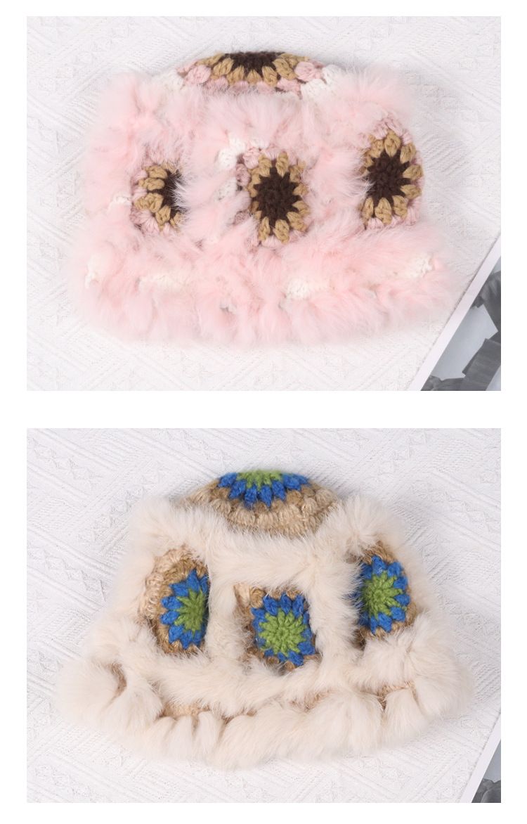 Nuovo leone con pelo di coniglio che risveglia le donne in autunno inverno, carino cappello da pescatore in peluche caldo, versatile e piccolo fatto a mano_voghion.com