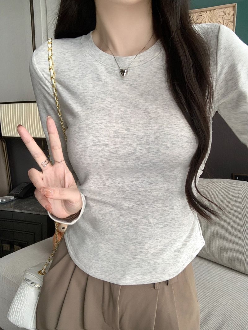 521 # 40 count pure cotton (92 cotton/8 spandex) 2024 autumn long sleeved T-shirt women's waist cinched top_voghion.com