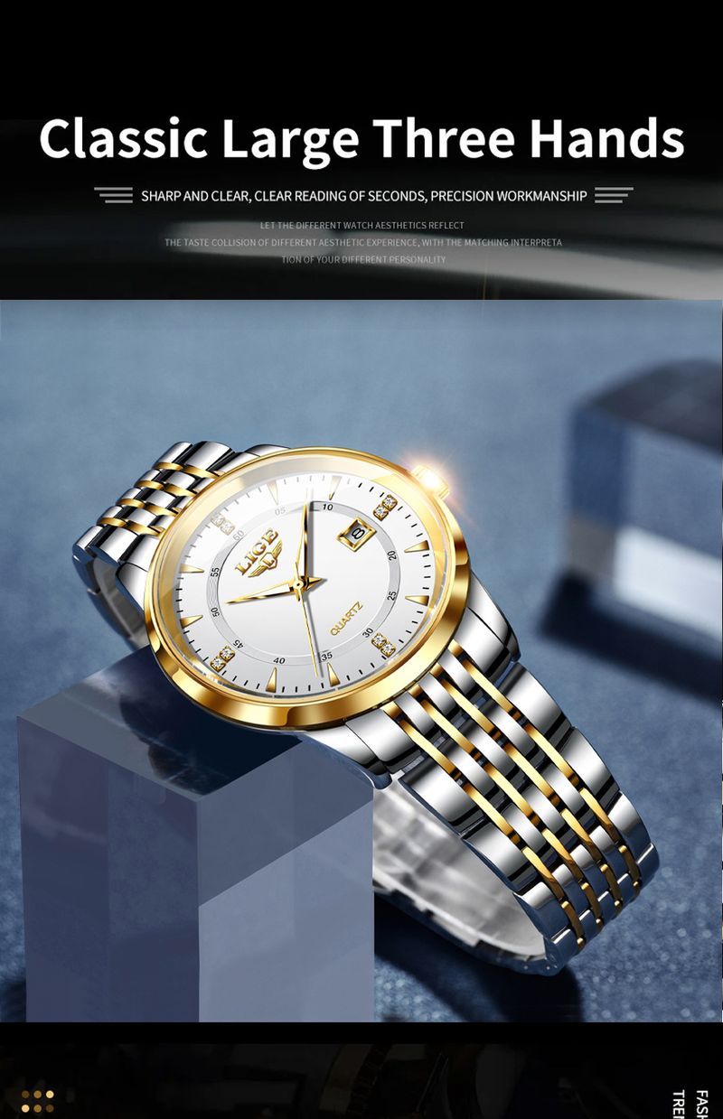 Men's Business Watch With Date Function, Water Resistant, Stainless Steel Band, Mineral Crystal Glass, Quartz Movement_voghion.com