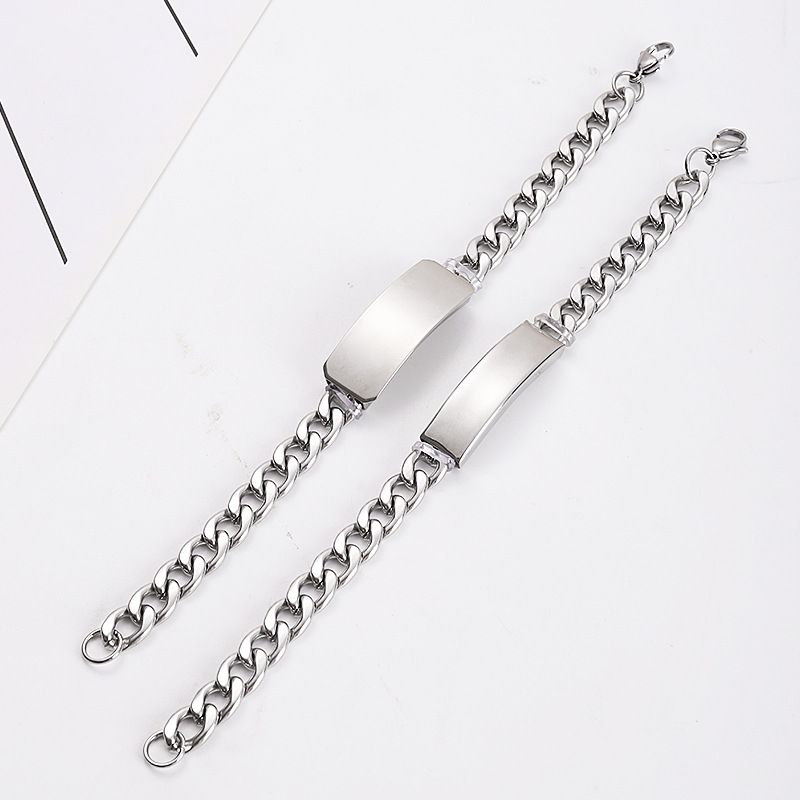 Bracciale cubano da uomo in acciaio inossidabile dritto, semplice, lucido, curvo, con etichetta personalizzabile, per coppia hip-hop_voghion.com