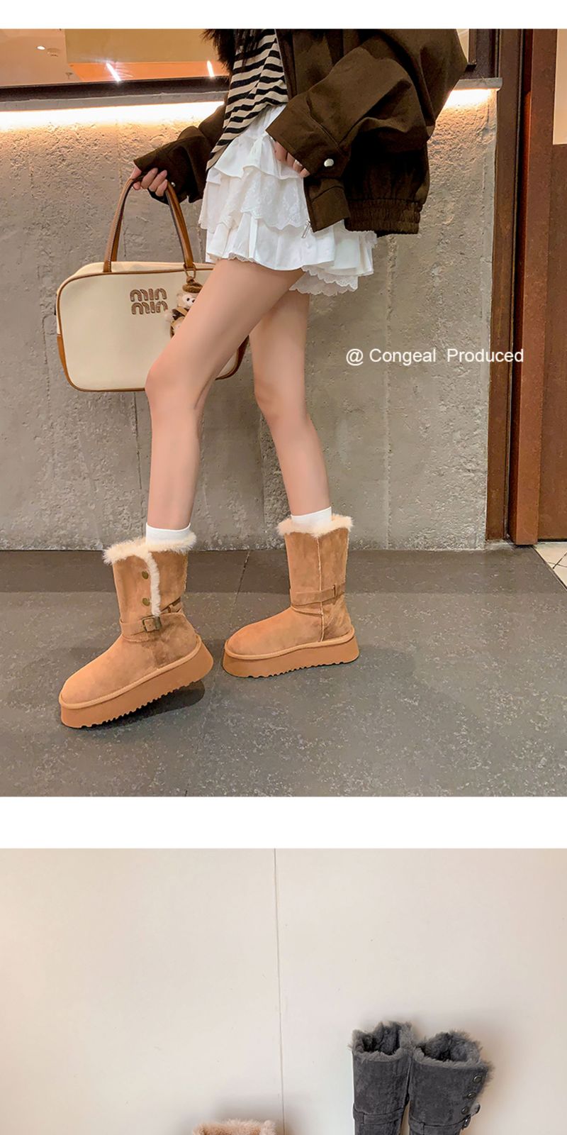 Stivali da neve Lancui con suola spessa da donna, stivali marroni Melard, scarpe in caldo cotone spesso del nord-est foderate in pile, stivali lunghi_voghion.com