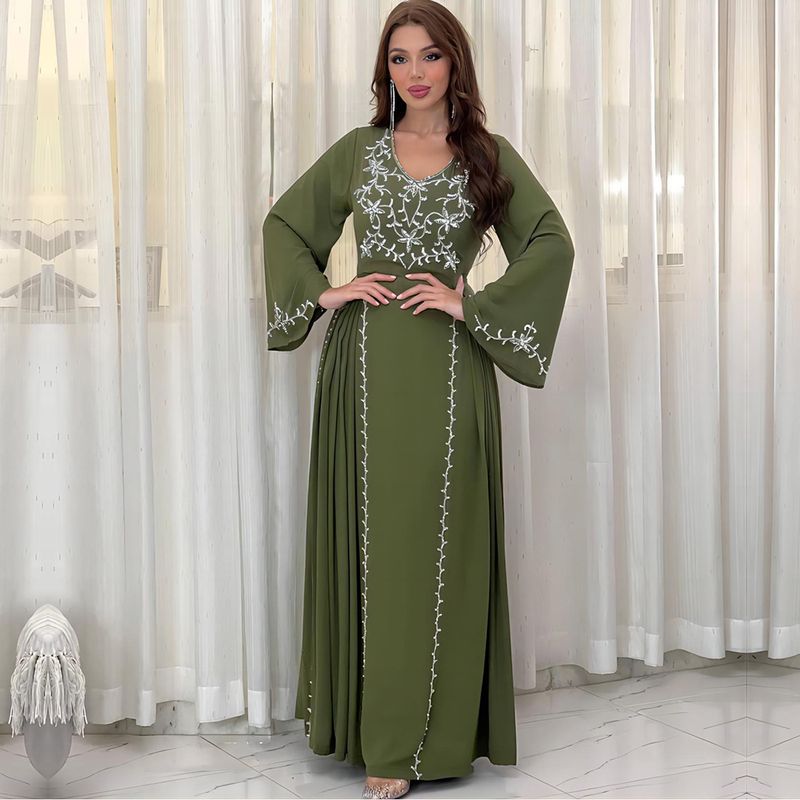 Abito da donna con ricamo e applique Abaya musulmano elegante da festa_voghion.com