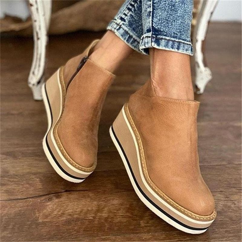 round head side pull wedge thick bottom short boots women women's boots_voghion.com