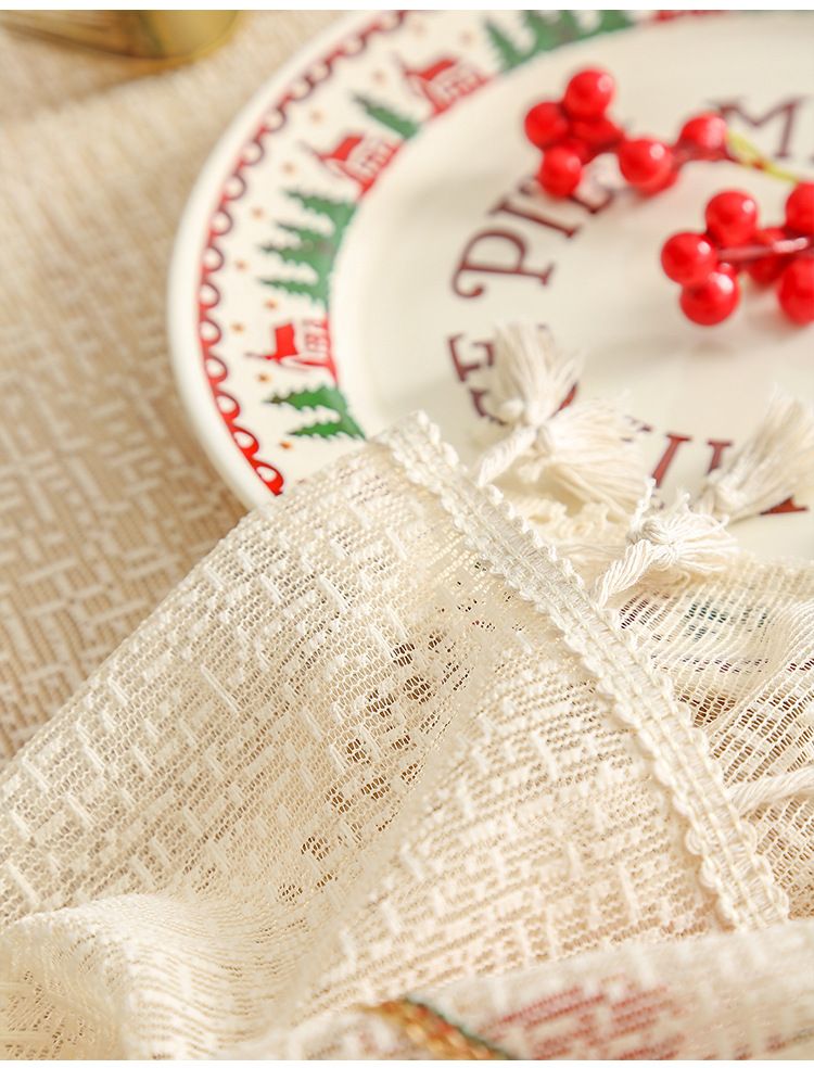 Christmas Tablecloth Red Lace Table Runner – Elegant Holiday Dining Decor, Polyester Table Cover For Christmas Dinner, Coffee Table_voghion.com