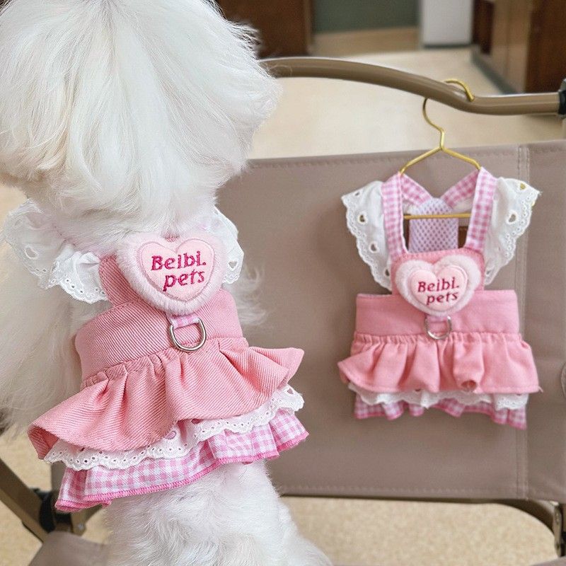 Pet Cat Dog Clothes Thin Denim Leash Skirt Princess Small Puppy Teddy Pomeranian Bichon Spring Summer Outfit_voghion.com