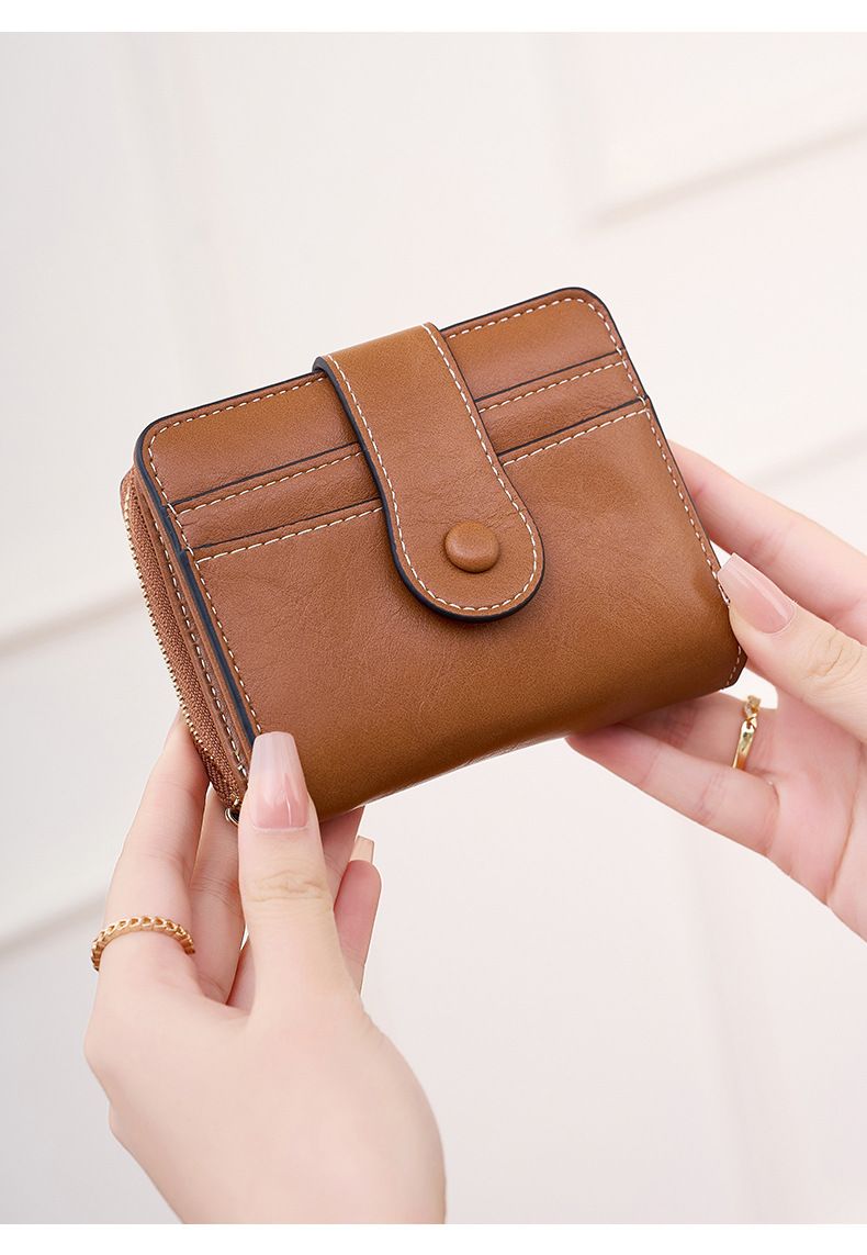 Cross Border Nieuwe RFID Anti Magnetische Korte Portemonnee Multifunctionele Ritssluiting Portemonnee Europese En Amerikaanse Retro Dames Muntenportemonnee_voghion.com