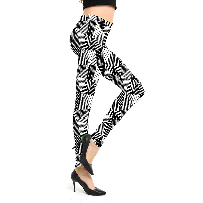 Leggings sportivi elastici a nove punti con stampa scozzese a righe alla moda da donna_voghion.com