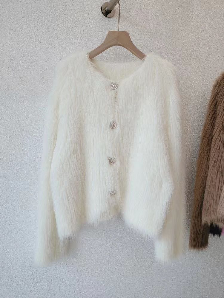 Damenbekleidung Fleece-Strickjacke Pullover Jacke Frauen Herbst und Winter verdickt neue kurze weiche wachsartige_voghion.com