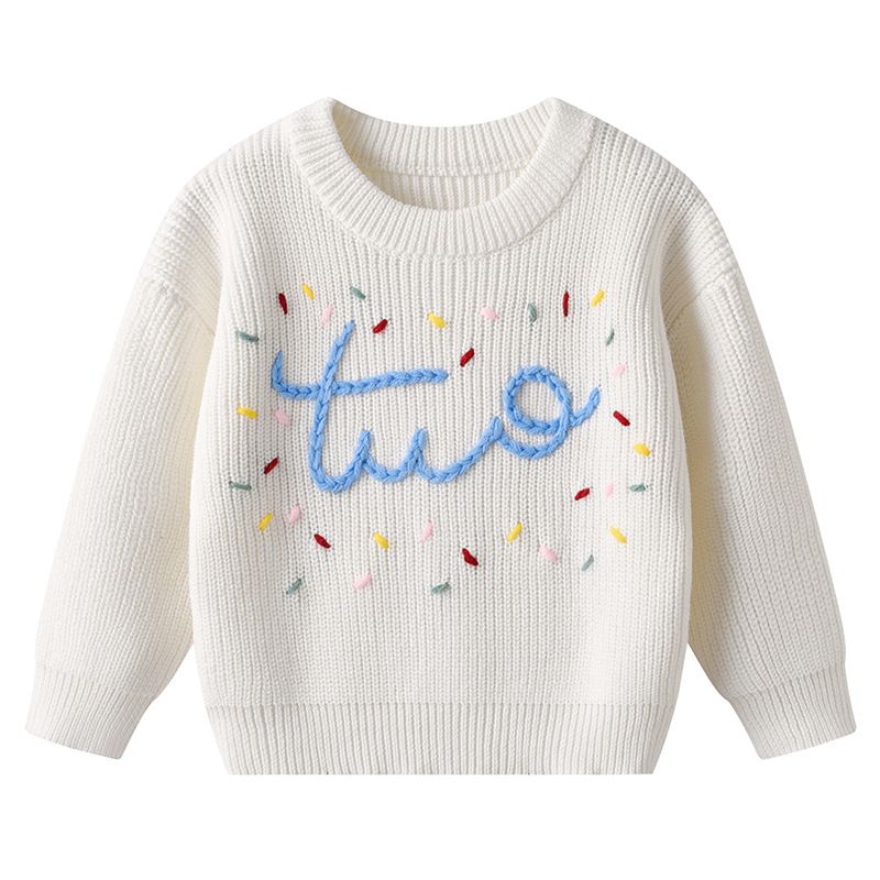 Pull d'hiver en tricot brodé à la main pour bébés et tout-petits – Motif bicolore en coton biologique (66 cm-130 cm, 6 couleurs)_voghion.com