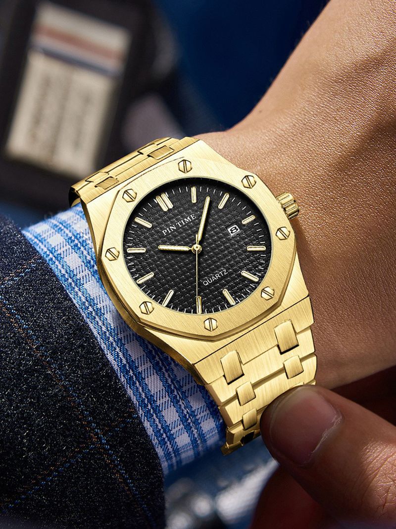 Orologio da uomo in acciaio al quarzo impermeabile ottagonale di alta qualità con cinturino in pelle AP, marchio svizzero, per uomo_voghion.com