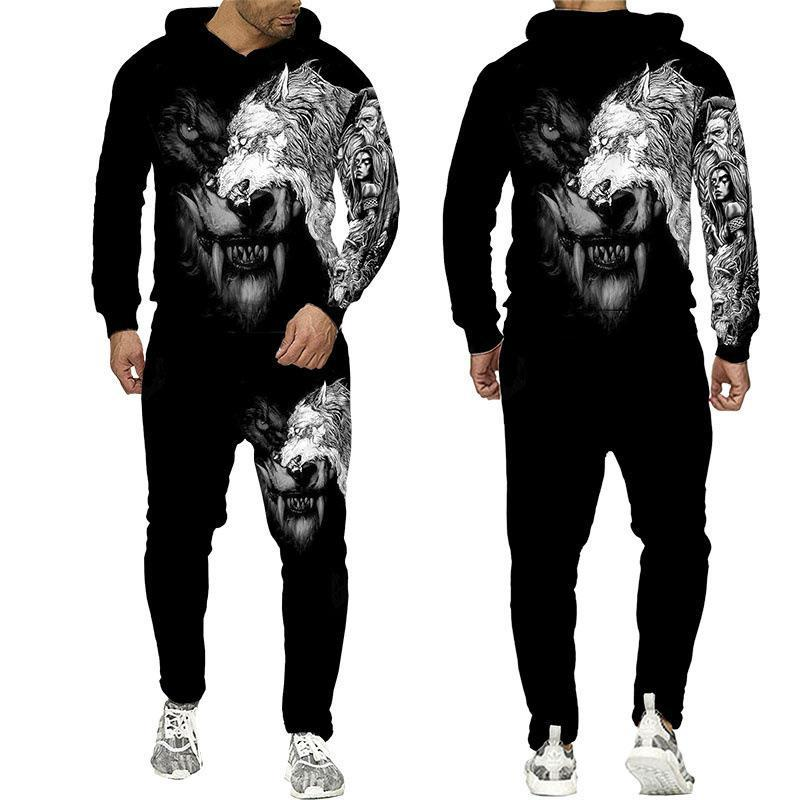 2024 New Tiger Animal Pattern 3D Printed Hooded Men's Sweater Set_voghion.com