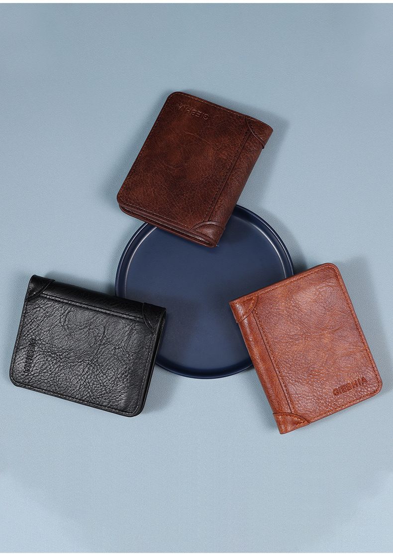 Men's wallet men's high end retro PU short men's folding credit card bag can store coin purse_voghion.com