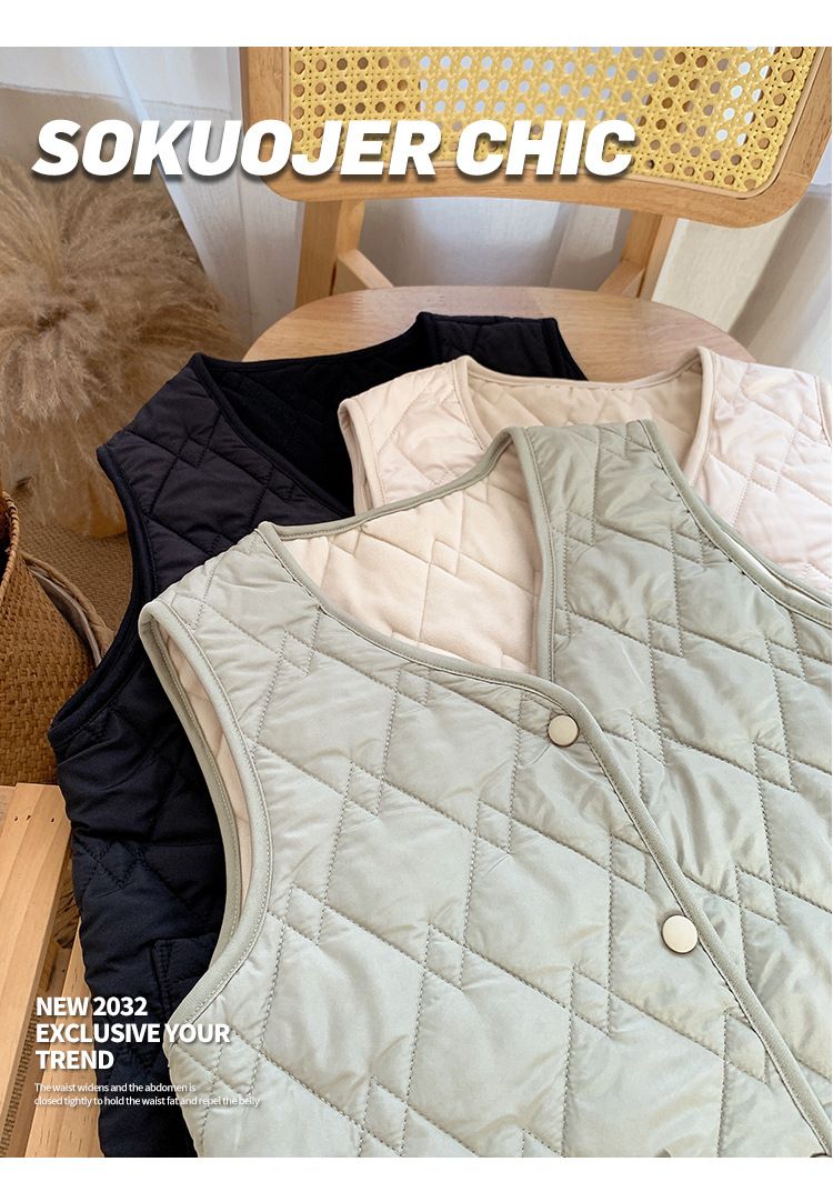 Women's Quilted Sleeveless Vest Jacket – Lightweight Winter Puffer Vest With Stand Collar, Stylish Outerwear For Casual & Layering_voghion.com