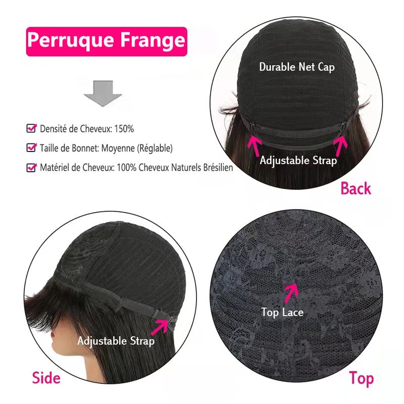 Hot Selling Bone Straight Fringe Bob 100% Mënschlech Perück fir Fraen Brasilianesch Hoer Voll Hine Made With Pony_voghion.com