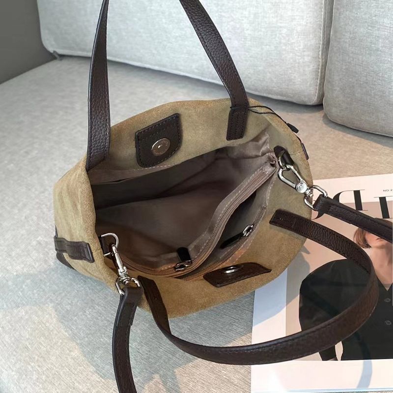 Borsa a tracolla da donna in vera pelle di vacchetta smerigliata, stile giapponese e coreano, con blocco di colore, stile GXF_voghion.com