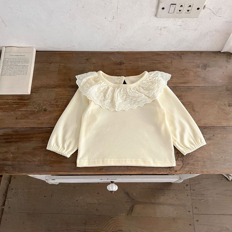 Abbigliamento per bambini Camicia per bambina in cotone ad alta elasticità con base in pizzo e top in morbida pelle per bambini_voghion.com