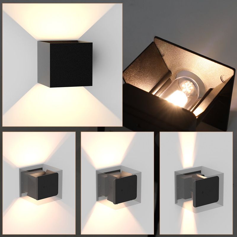Glitzerlife LED Wandleuchte Aussen Wandlampe - Innen Schwarz Lampe Up Down Wand Leuchten Moderne Außenlampe IP65 Wasserdicht Einstellbarer Strahl Flurlampe_voghion.com