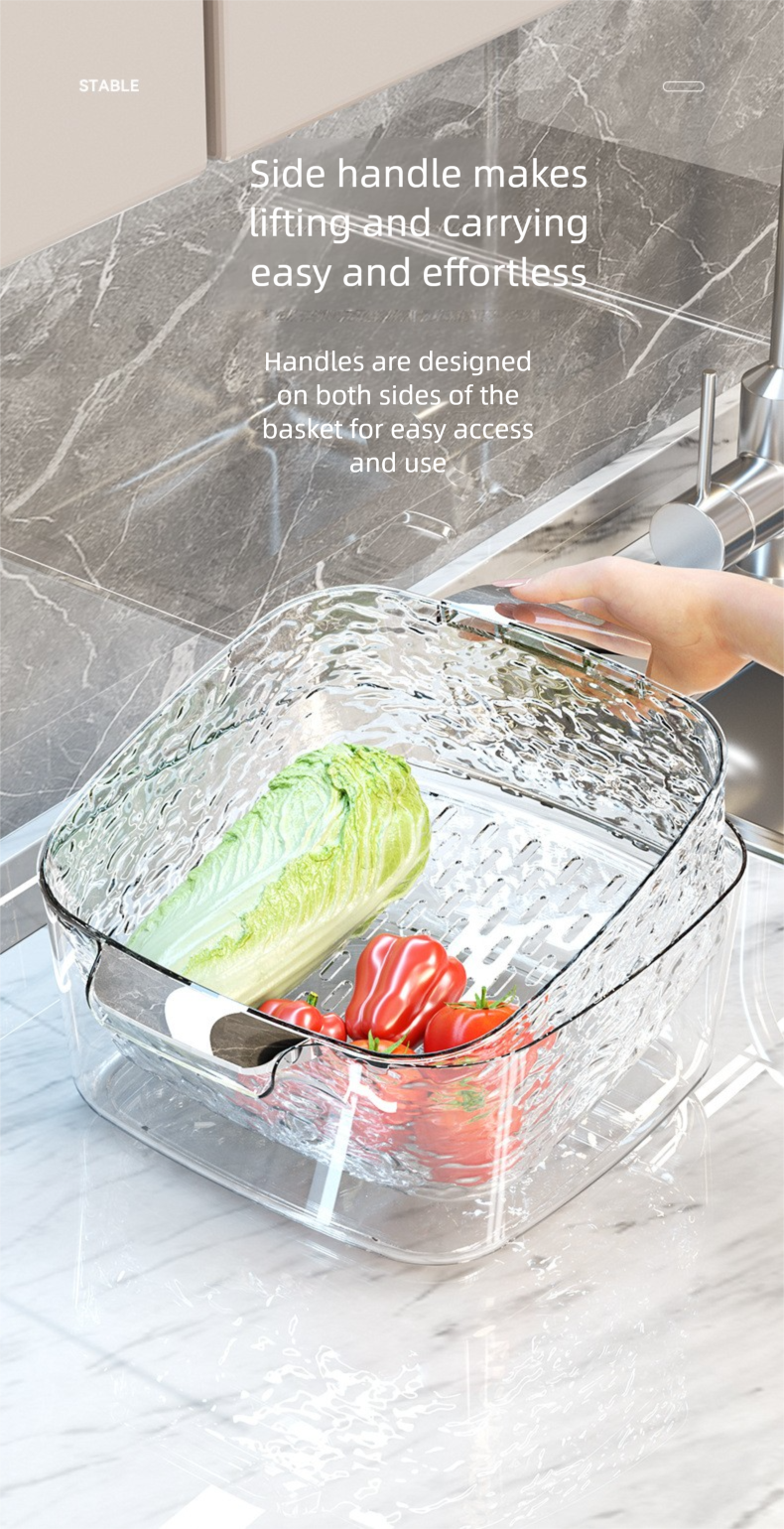 Doppellagiger Küchen-Gemüse-Reis-Obst-Aufbewahrungskorb aus Kunststoff mit Abtropf- und Waschfunktion_voghion.com