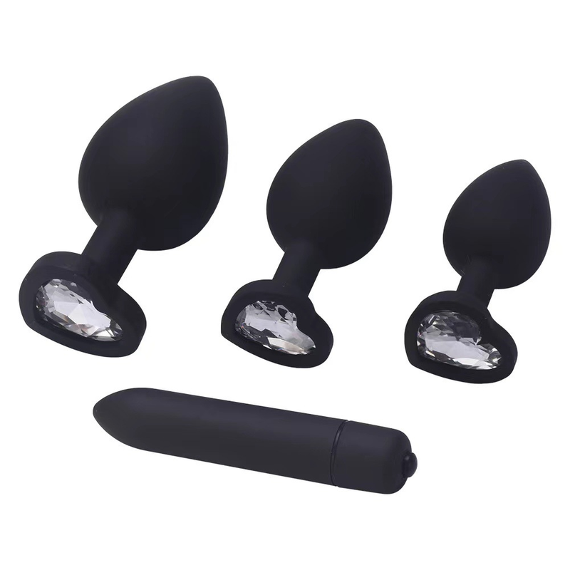 Silicone heart-shaped anal plug, round anal plug, large, medium and small size silicone anal plug, vibrating bullet anal plug set_voghion.com