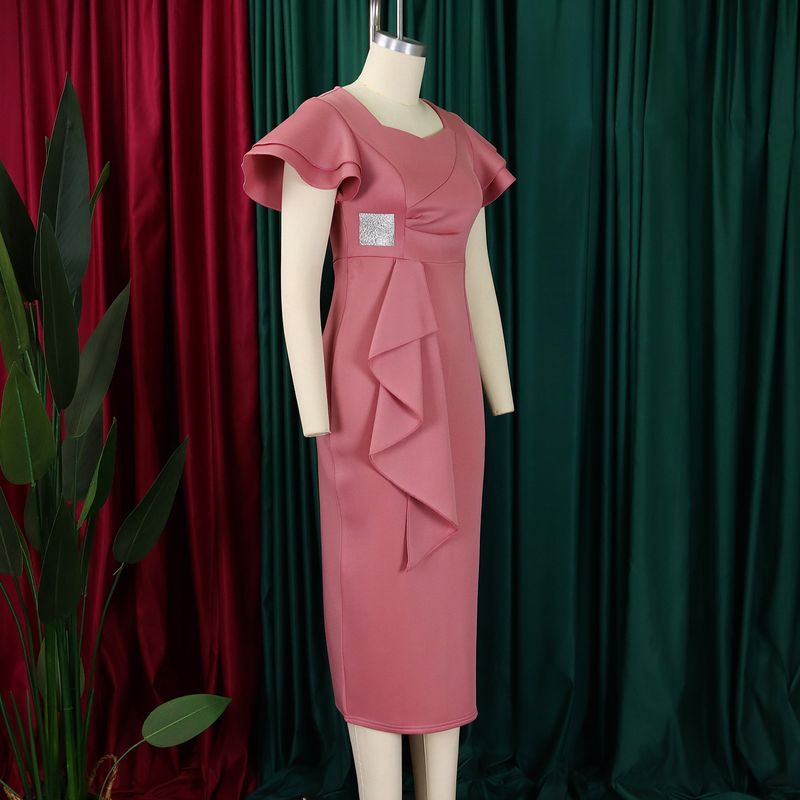 Women's Clothing fashion temperament elegant ruffled solid color hip wrapped _voghion.com