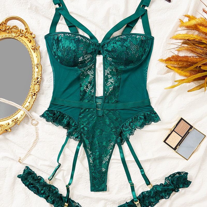 luckyqqyp Luckyqqyp Ensemble de lingerie transparente européenne et américaine pour femme Pure Desire, body gainant sexy en dentelle et débardeur._voghion.com