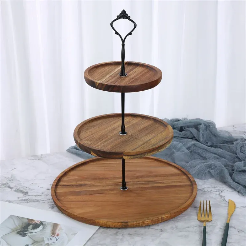 2/3-lagiger abnehmbarer Tortenständer aus Holz, Tablett für Trockenfrüchte, Obstsnackschale, Hochzeitsdessert, Süßigkeiten-Ausstellungsständer, Cupcake-Obstteller_voghion.com